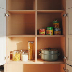 A nearly empty kitchen cupboard