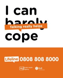 Poster for lifeline with phone number for those needing help
